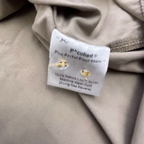 Clothing Arts Shirt Men XXL Tan P Cubed Pick Pocket Proof Button Up Travel Nylon - Picture 7 of 12